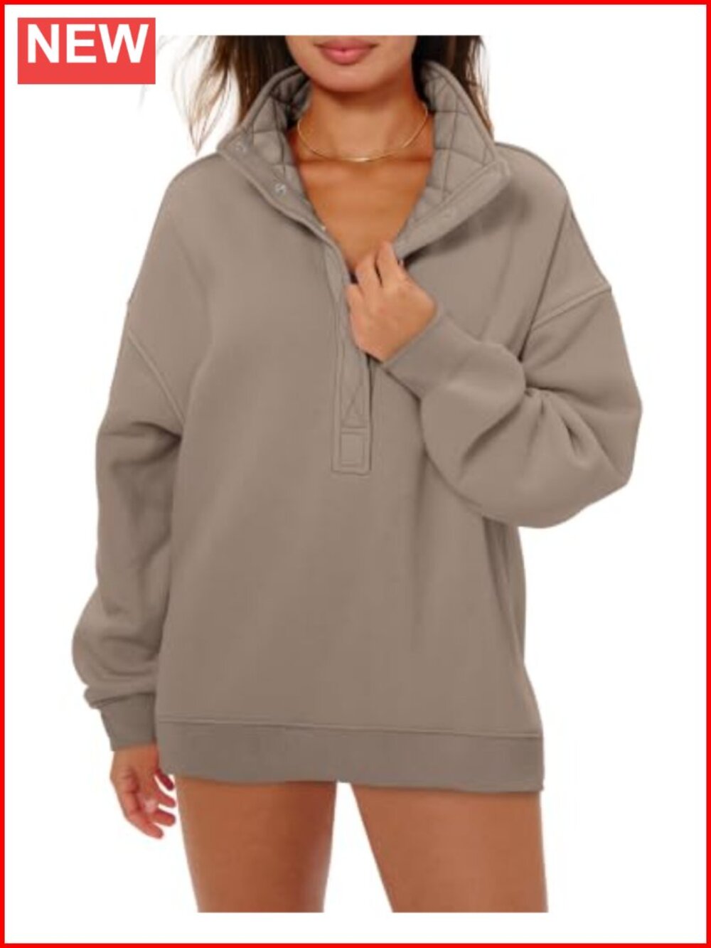 Oversized Henley Neck Sweatshirt Cotton Fleece Pullover Long Sleeve